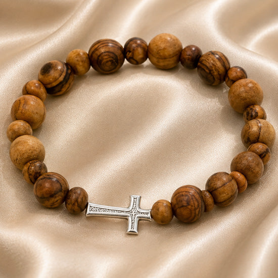 OLIVE WOOD CROSS BRACELET