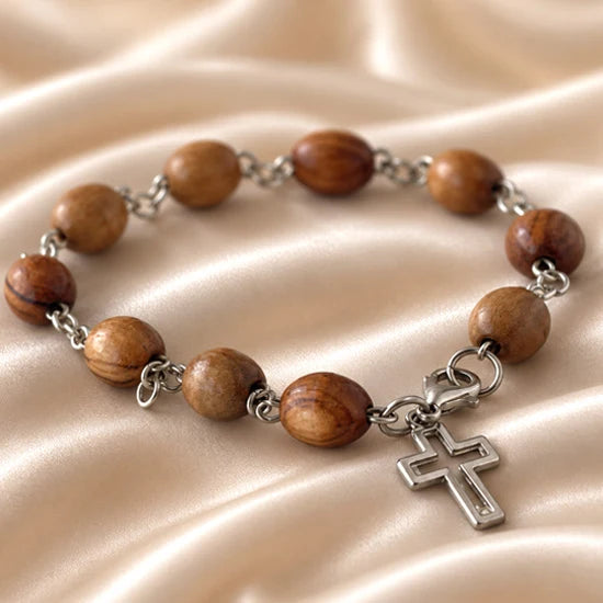 OLIVE WOOD DECADE ROSARY BRACELET