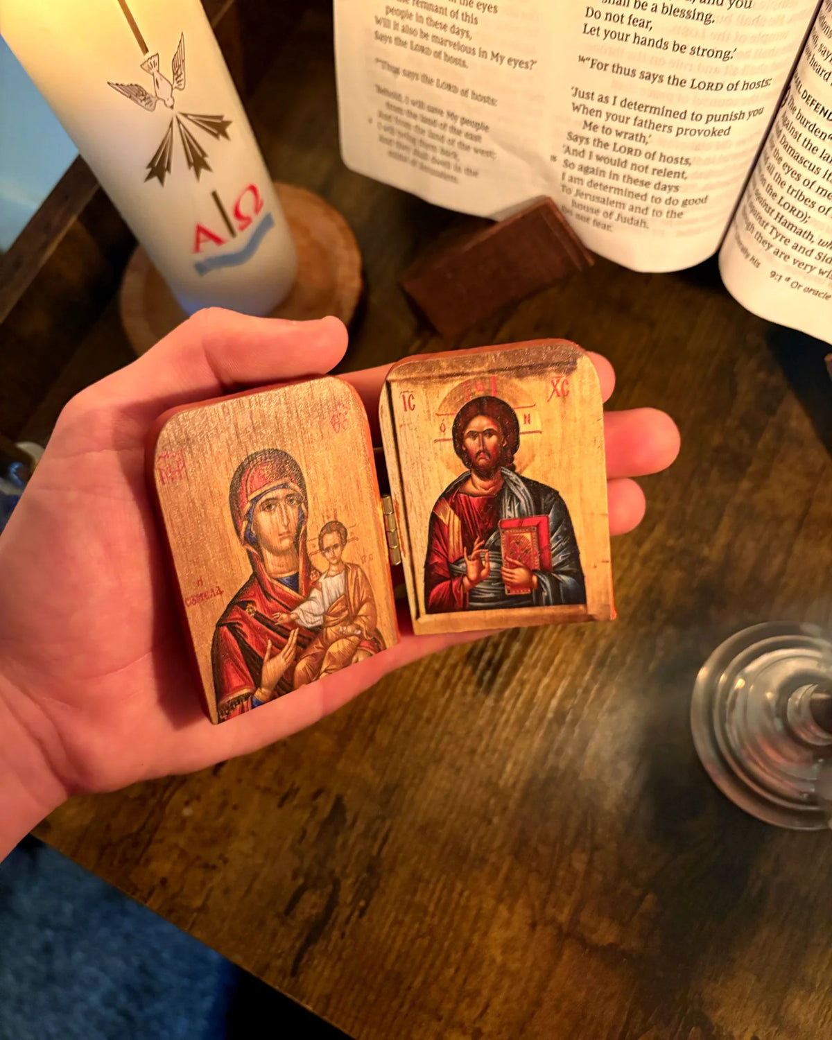 Folding Orthodox Icon – Christ Pantocrator & Virgin Hodegetria